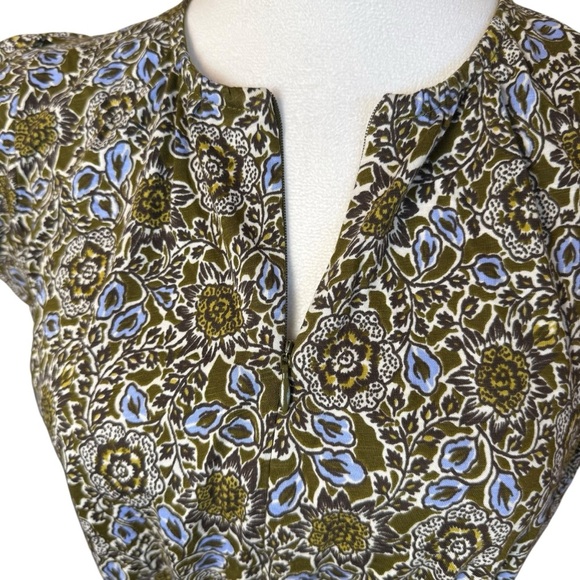 Me + Em Cotton Trailing Lotus Print Midi Dress Size 4 Olive Green Blue Floral - Picture 8 of 16